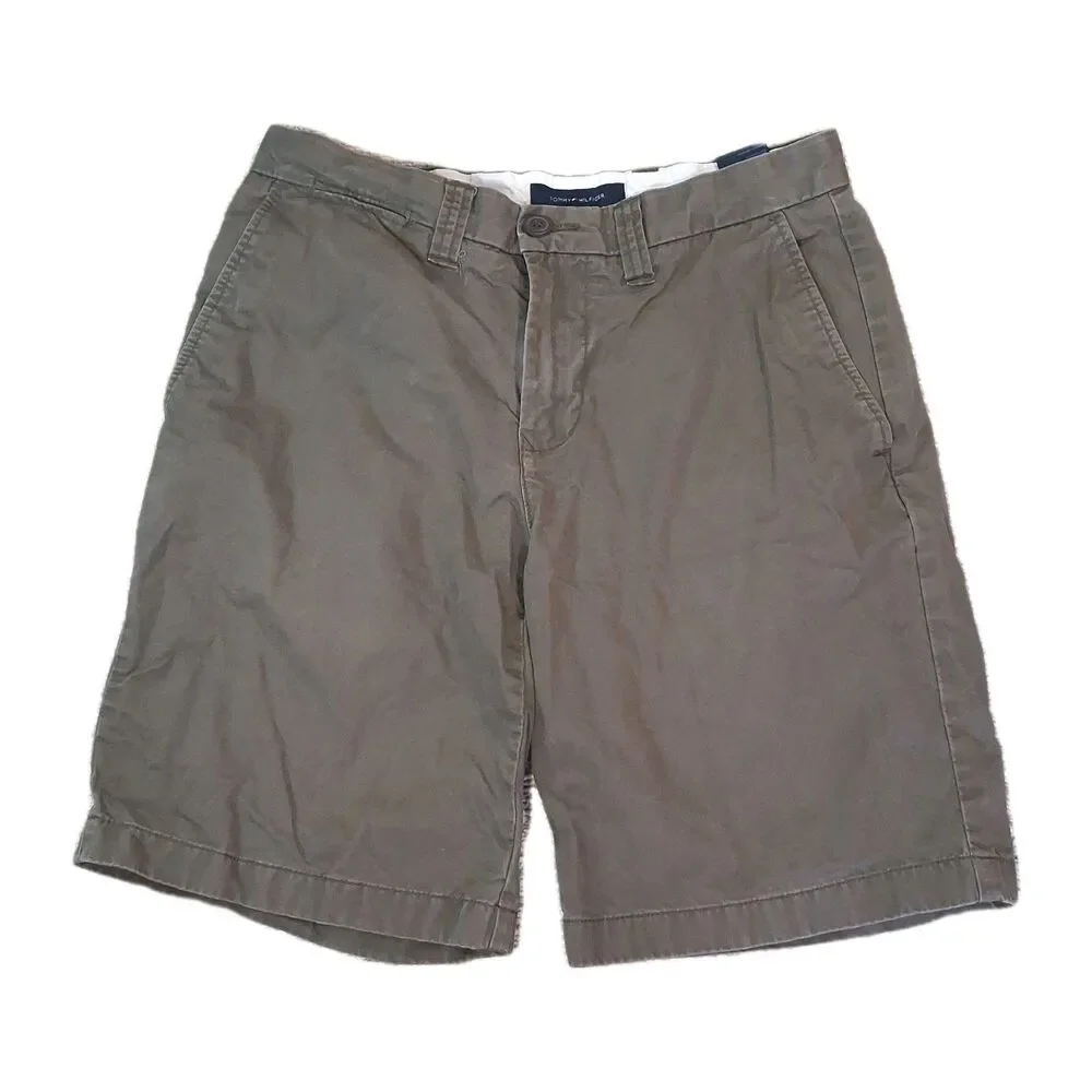 ​Tommy Hilfiger Mens 30 Chino Shorts Olive Green Flat Front Preppy Cotton 9 Inse
